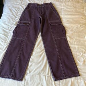 BDG Purple Denim Cargo Skate Pants Baggy High Rise Wide Leg Size 27